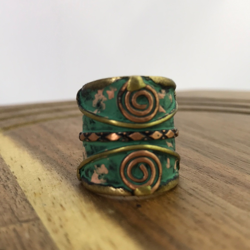 Beautiful Patina Brass Finish Cuff Ring Adjustable